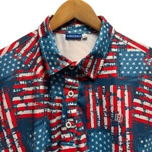 Hreski Men's XL Red/White/Blue American Flag AOP USA Flag Performance Golf Polo